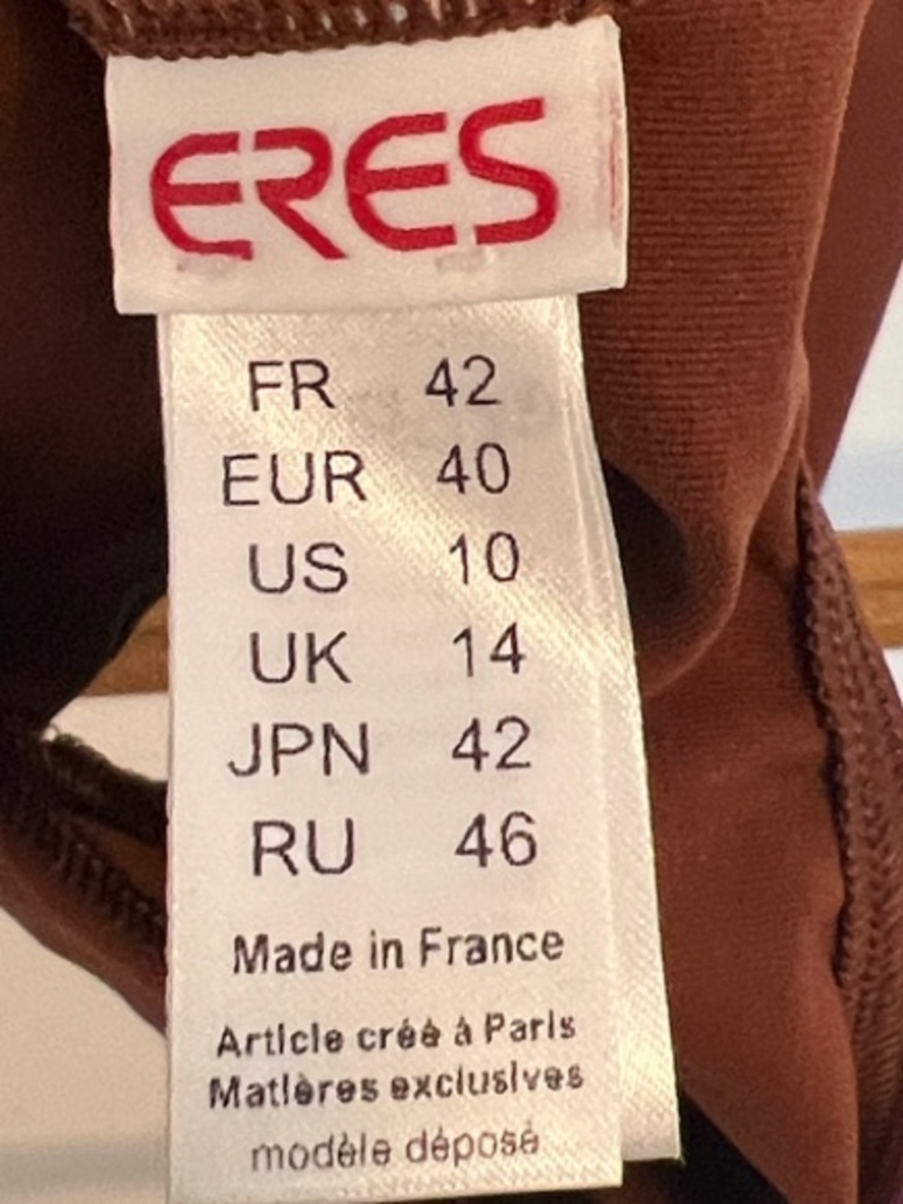 ERES Paris Chocolate Brown Straight Neck One Piece Swimsuit - Size US 10 - Picture 2 of 3